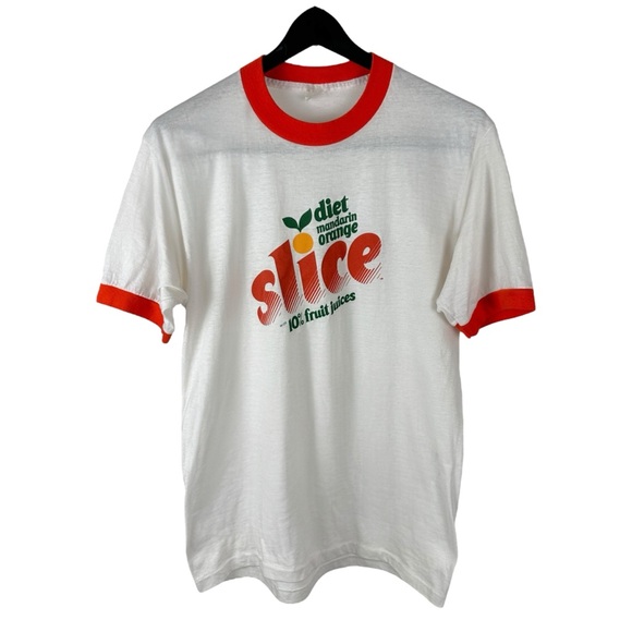 Vintage 1980s Slice Diet Mandarin Oranges Food Promo Ringer Shirt Size XL